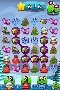 画像ギャラリー No.003のサムネイル画像 / かんたんゲームに,冬のアイテムをつなげて消すパズルゲーム「ウィンターバケーション」が登場
