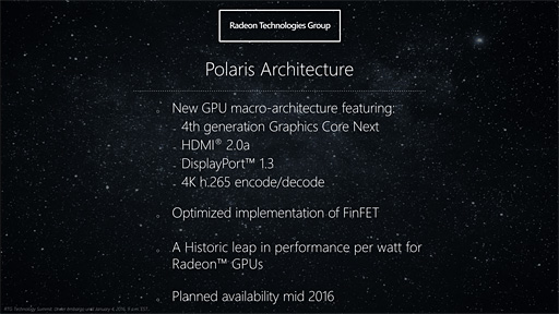 画像集#014のサムネイル/AMD，次世代GPUアーキテクチャ「Polaris」を予告。第1弾製品は2016年半ばの市場投入予定