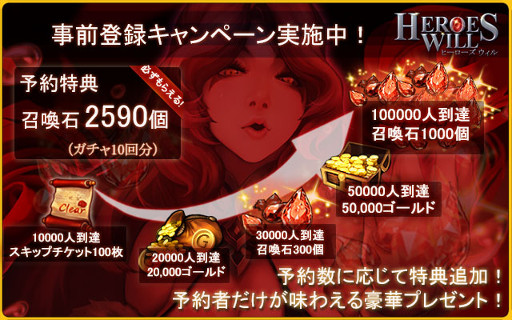 画像ギャラリー No.002のサムネイル画像 / 「ヒーローズウィル」,事前登録者の数に応じてボーナス特典が追加
