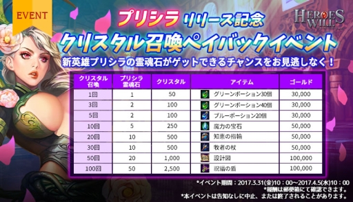 画像ギャラリー No.003のサムネイル画像 / 「ヒーローズウィル」に新英雄「プリシラ」が登場。記念イベントも実施