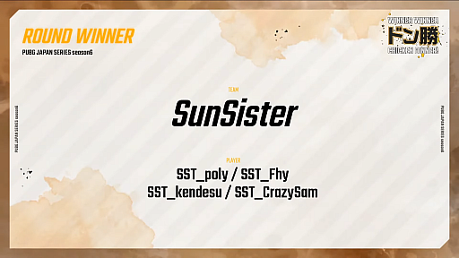 ꡼ No.008Υͥ / PUBG JAPAN SERIESSeason6 Grade1 Day4ݡȡSunSisterDetonatioN Gaming WhiteAce1