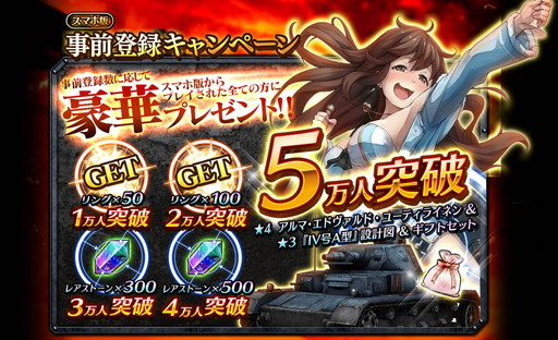 画像ギャラリー No.004のサムネイル画像 / 「クラッシュ・オブ・パンツァー」の事前登録数が5万,Wガチャの回転数が150万を突破