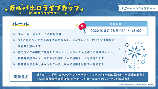 画像ギャラリー No.003のサムネイル画像 / 「ガルパホロライブカップ in ホロライブサマー」が8月28日に開催へ。アプリ「バンドリ!」を対象にチーム総当たり戦を実施