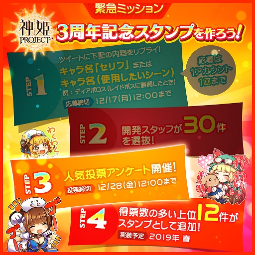 画像ギャラリー No.002のサムネイル画像 / 「神姫PROJECT A」,緊急ミッション「3周年記念スタンプを作ろう!」の人気投票アンケートが実施