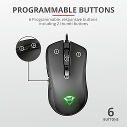 画像ギャラリー No.005のサムネイル画像 / 4000円で買えるカラーLED搭載のTrust Gaming製マウスが発売に。USBハブ機能付きの光るマウスパッドも登場