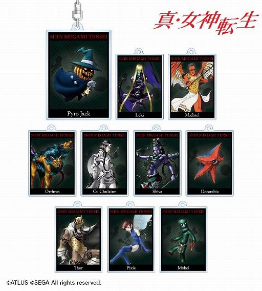 真・女神転生」シリーズの悪魔をデザインしたアクリルキーホルダーや缶