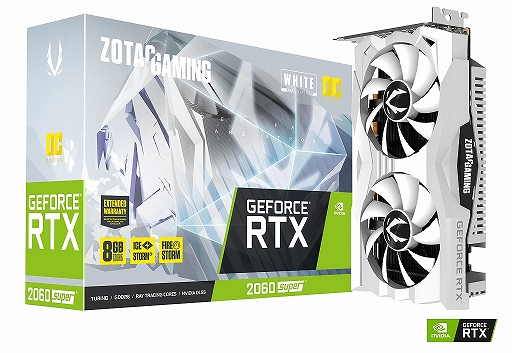 ZOTAC，白いクーラーを採用するOC仕様のRTX 2060 SUPER搭載カードを