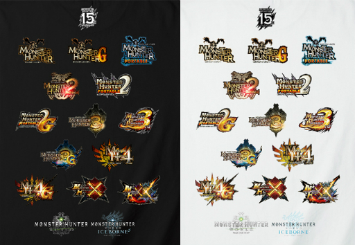 画像ギャラリー No.004のサムネイル画像 / 「モンハン」シリーズ歴代のタイトルロゴをプリントした15周年記念Tシャツが本日発売