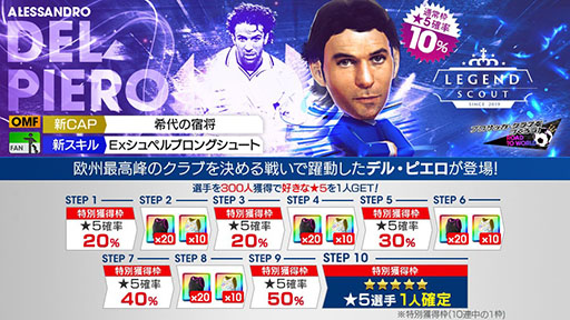 画像ギャラリー No.001のサムネイル画像 / 「サカつくRTW」,デル・ピエロらレジェンドをラインナップしたスカウトを開催