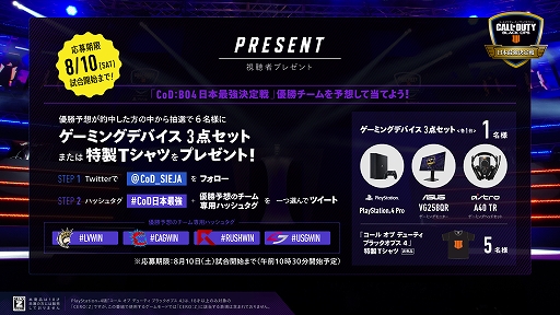 画像ギャラリー No.002のサムネイル画像 / 「CoD:BO4」,日本最強決定戦の模様を8月10日の10:00から配信。優勝チームを予想するTwitterキャンペーンも