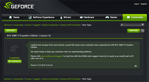 Nvidia Geforce Rtx 80 Ti Founders Edition 初期出荷版の一部に問題があったことを認める