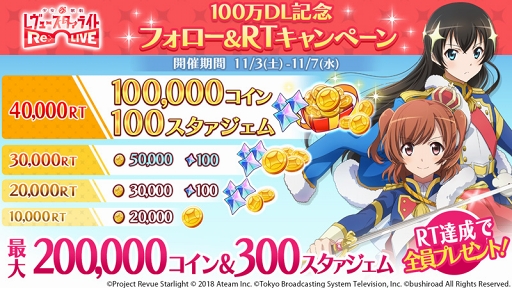 画像ギャラリー No.004のサムネイル画像 / 「少女☆歌劇 レヴュースタァライト -Re LIVE-」100万DL突破記念のログインボーナスを実施