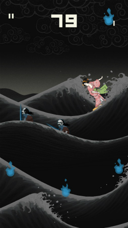 画像ギャラリー No.002のサムネイル画像 / 浮世絵の波を乗りこなす。スマホ向けアクション「うきよウェーブ」を紹介する「(ほぼ)日刊スマホゲーム通信」第1768回