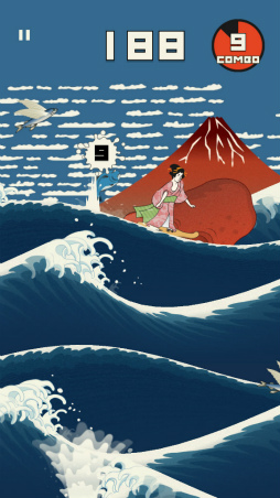 画像ギャラリー No.010のサムネイル画像 / 浮世絵の波を乗りこなす。スマホ向けアクション「うきよウェーブ」を紹介する「(ほぼ)日刊スマホゲーム通信」第1768回