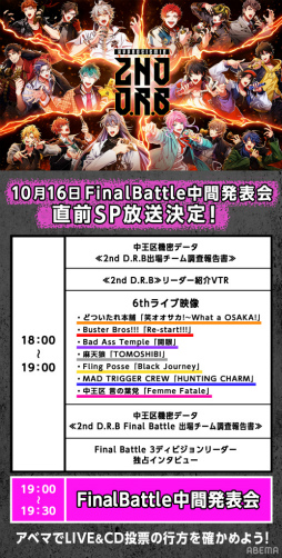 画像ギャラリー No.004のサムネイル画像 / 「ヒプマイ」2nd D.R.B Final Battle結果発表会-中間発表-の放送直前スペシャル編成が10月16日18:00に放送決定