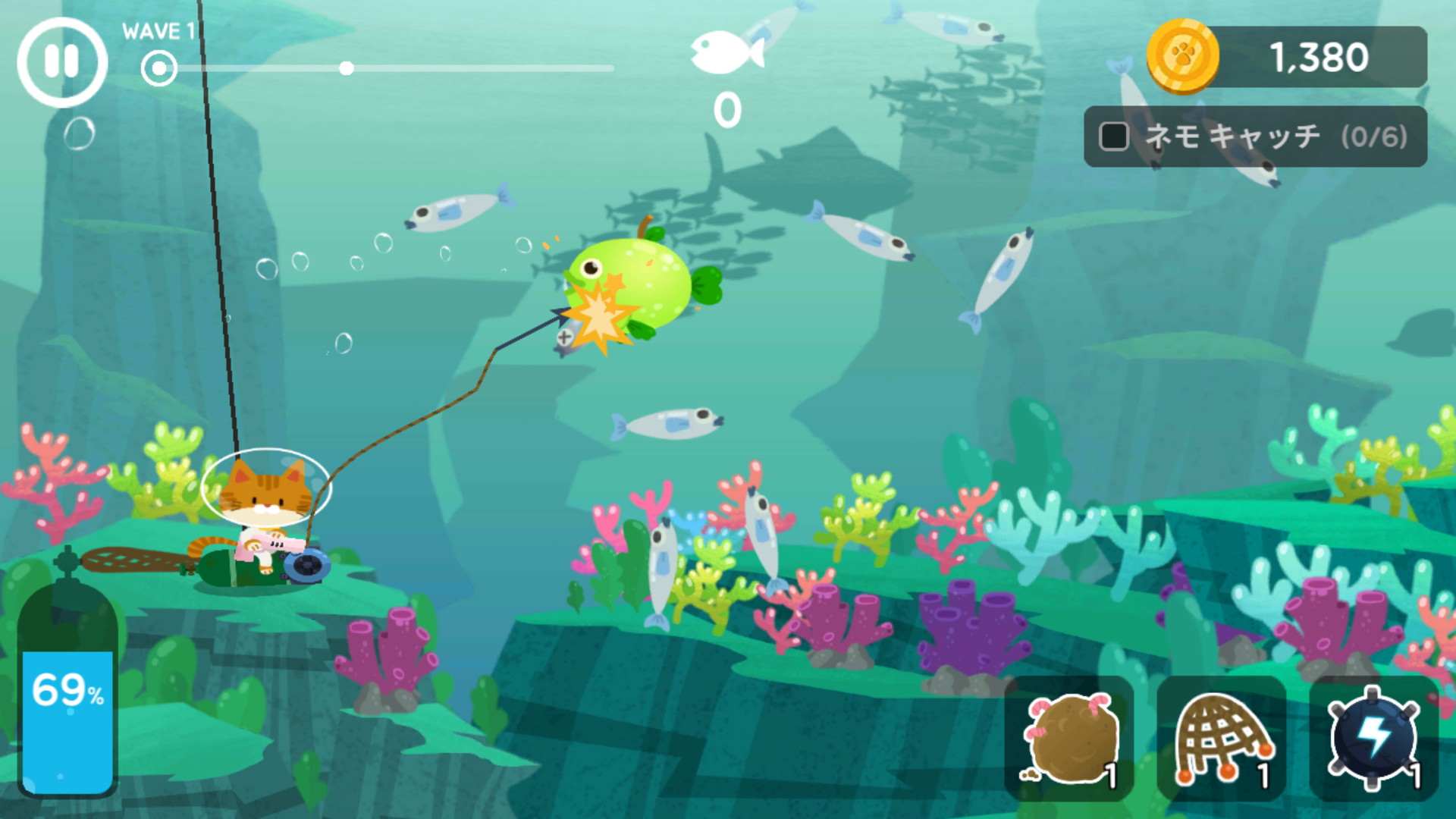 画像集 005 可愛い猫がモリで魚を仕留めるシューティングゲーム モリにゃん を紹介する ほぼ 日刊スマホゲーム通信 第1840回