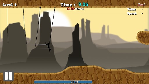 画像ギャラリー No.002のサムネイル画像 / 天井にロープを張り付かせて移動しよう。Android向けアクション「Rope Pull」を紹介する「(ほぼ)日刊スマホゲーム通信」第1853回