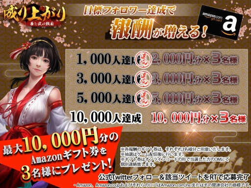 画像ギャラリー No.010のサムネイル画像 / 「成り上がり〜華と武の戦国」の事前登録者数が3万人を突破。報酬が確定