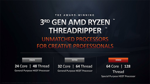 画像集#004のサムネイル/AMD，1パッケージで64コア128スレッドを実現したCPU「Ryzen Threadripper 3990X」を2月8日発売。価格は約50万円