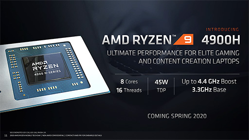 画像集#002のサムネイル/AMD，ゲームノートPC向けAPU「Ryzen 9 4900H」を発表。最大4.4GHz駆動で，iGPUは8CU仕様に