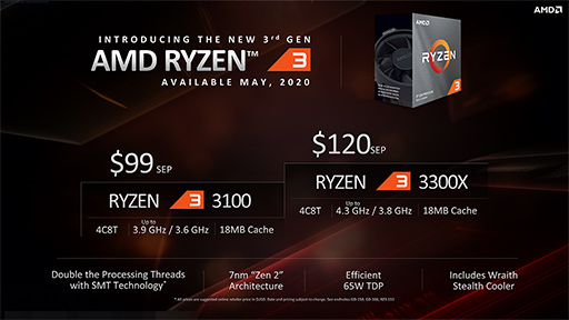 AMD，エントリー向けCPU「Ryzen 3 3000」シリーズと「B550」チップ 
