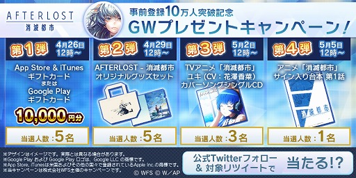 画像ギャラリー No.002のサムネイル画像 / 「AFTERLOST - 消滅都市」の事前登録数が10万人を突破。アニメ「消滅都市」のサイン入り台本が当たるTwitterキャンペーンも