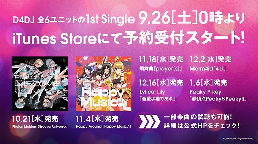 ���������꡼ No.001�Υ���ͥ������ / ��D4DJ�ס���6��˥åȤ�1st Single��iTunes Store��ͽ����դ򳫻�