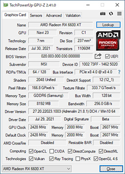 画像集#004のサムネイル/MSI「Radeon RX 6600 XT GAMING X 8GB」レビュー。待望のミドルクラス市場向けNavi 2X世代はGeForce RTX 3060と戦えるのか