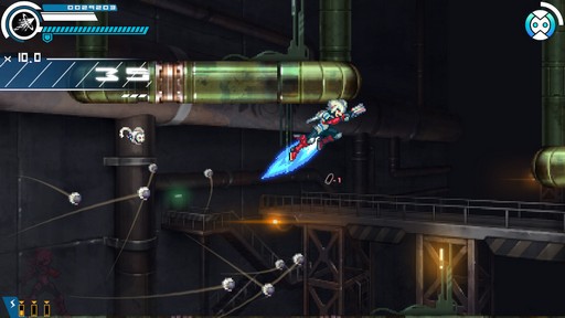 画像ギャラリー No.007のサムネイル画像 / 「白き鋼鉄のX THE OUT OF GUNVOLT」は様々なシステムを使い,希望の歌姫と共に戦う,厨二感満載の横スクロールアクションだ