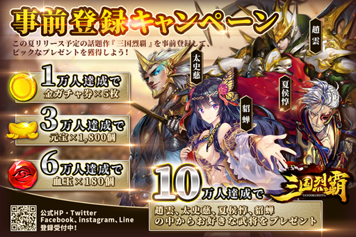 三国志を題材にした新作アプリ 三国烈覇 が事前登録受付をスタート 公式サイトでは毎日3回まで引けるガチャなどが開催中