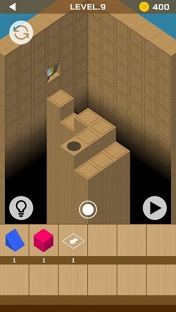 画像ギャラリー No.005のサムネイル画像 / ブロックなどを設置してボールを誘導しよう。パズルゲーム「ウッディーボール パズル」を紹介する「(ほぼ)日刊スマホゲーム通信」第2031回