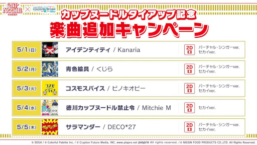 画像ギャラリー No.002のサムネイル画像 / 「プロジェクトセカイ」,「カップヌードル」とのコラボ楽曲を5月1日から5日連続で追加中