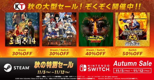 画像ギャラリー No.002のサムネイル画像 / 「FAIRY TAIL」や「Winning Post 9 2020」などPC/Switch向けDLタイトルが最大60%オフに。コーエーテクモゲームスが秋の特別セールを開始