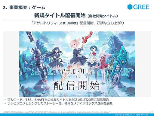画像ギャラリー No.001のサムネイル画像 / グリー,2021年6月期第2四半期の売上高は約137億円。今後は新作タイトルでのヒット創出を狙う