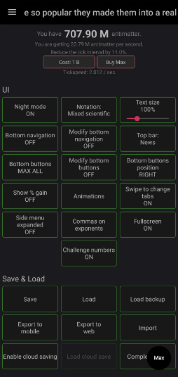 画像ギャラリー No.006のサムネイル画像 / 反物質を無限生成。Android向けクリッカーゲーム「Antimatter Dimensions」を紹介する「(ほぼ)日刊スマホゲーム通信」第2179回
