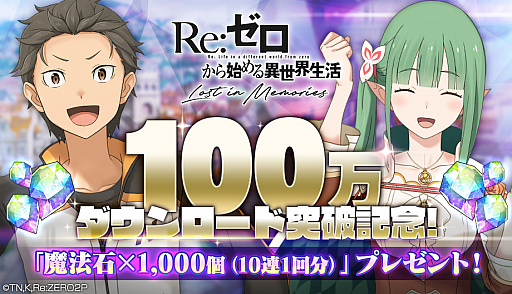 リゼロス が配信開始から1日で100万ダウンロードを突破 魔法石1000個 リゼロスガチャ10連分 をプレイヤーにプレゼント