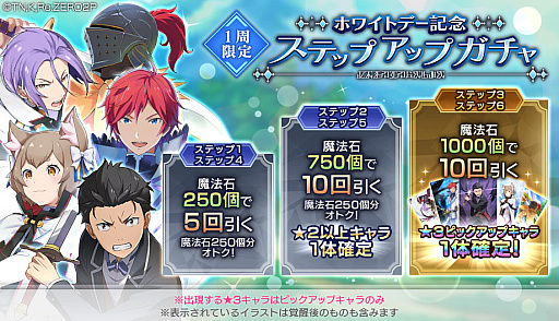 リゼロス 3月14日から ホワイトデー記念ステップアップガチャ 開催