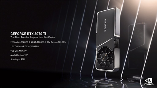 画像集#005のサムネイル/NVIDIA，RTX 30シリーズの新モデル「GeForce RTX 3080 Ti」と「GeForce RTX 3070 Ti」を発表