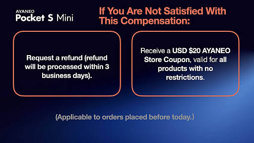 画像ギャラリー No.004のサムネイル画像 / 「AYANEO Pocket S Mini」，バッテリー容量が仕様と異なる4700mAhで出荷。補償として，約90ドルの別機種を無償配付