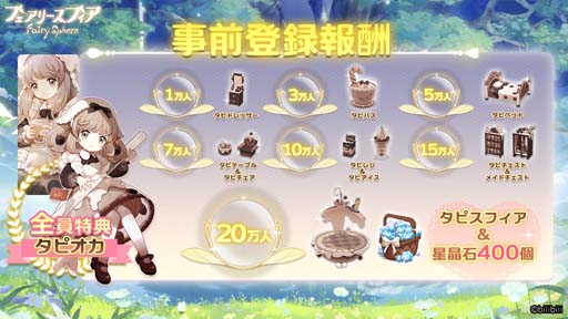 画像ギャラリー No.006のサムネイル画像 / 「フェアリースフィア」事前登録5万人突破。ゲーム内家具・タピベッドの配布が決定