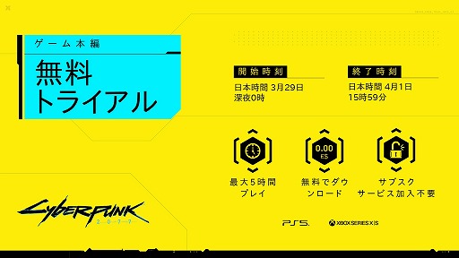 画像ギャラリー No.001のサムネイル画像 / 「サイバーパンク2077」無料トライアルを3月29日に配信開始。最大5時間プレイでき,セーブデータは製品版へ引き継ぎ可能