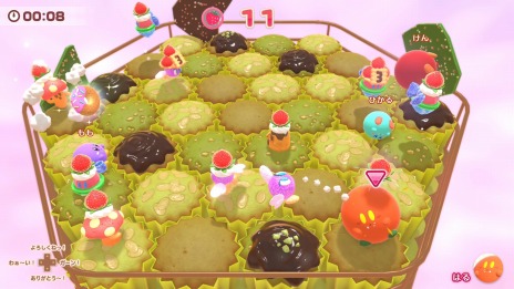 カービィのグルメフェス」3つのゲームで食べたイチゴの量を競う“グルメ