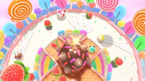 カービィのグルメフェス」3つのゲームで食べたイチゴの量を競う“グルメ