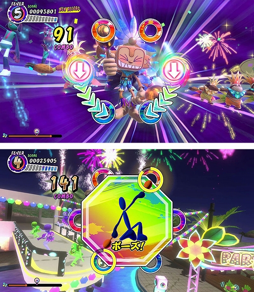 画像ギャラリー No.005のサムネイル画像 / 「サンバDEアミーゴ:パーティーセントラル」,マラカス(Joy-Con)を振るほかに,連打やスライド,動きをまねするポーズマークが登場