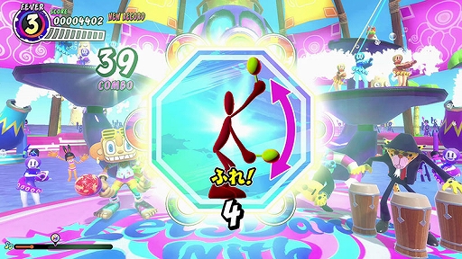 画像ギャラリー No.006のサムネイル画像 / 「サンバDEアミーゴ:パーティーセントラル」,マラカス(Joy-Con)を振るほかに,連打やスライド,動きをまねするポーズマークが登場