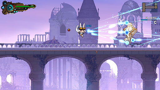 画像ギャラリー No.009のサムネイル画像 / 弾幕系横スクロールアクション「TEVI」のPC版,Switch版が本日発売。ウサ耳の少女を操り,場面に適した弾幕を使ってコンボの維持を目指す