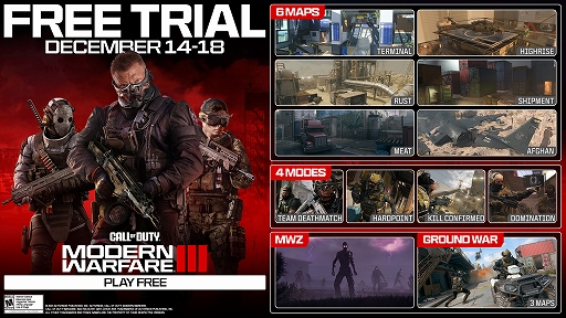 画像集 No.001のサムネイル画像 / 「Call of Duty: Modern Warfare III」，無料アクセスを12月15日3：00から実施。ミートを含む4つのマップやゾンビモードなどを体験できる