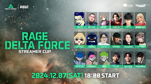 画像ギャラリー No.002のサムネイル画像 / 豪華ストリーマー18名が参加する「RAGE Delta Force Streamer Cup」,ストリーマーと共に戦う一般参加者を12月6日18:00まで募集中