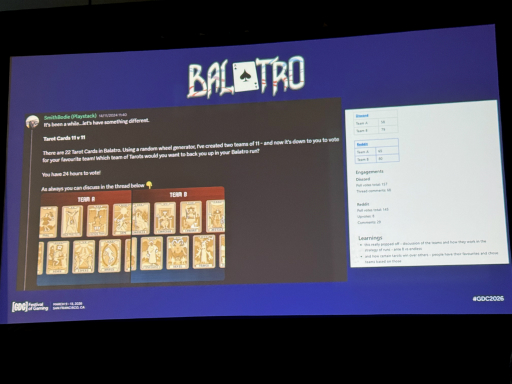 画像ギャラリー No.010のサムネイル画像 / 小さなスタジオの大ヒットインディーゲーム「Balatro」は，どうやって自立的なコミュニティを育てたのか。DiscordとReddit運営の実践［GDC 2026］