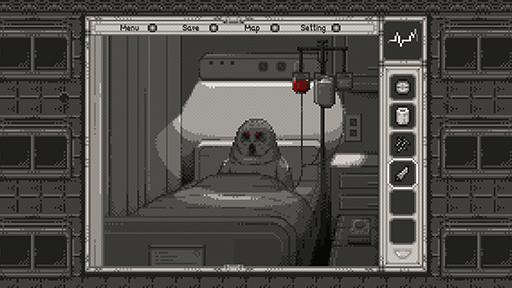 画像ギャラリー No.006のサムネイル画像 / 病院を舞台にした白黒ドットのホラーADV「Himantolo」,Steamで配信開始。消えた友人を探して,禍々しい怪物たちの潜む病院を彷徨う